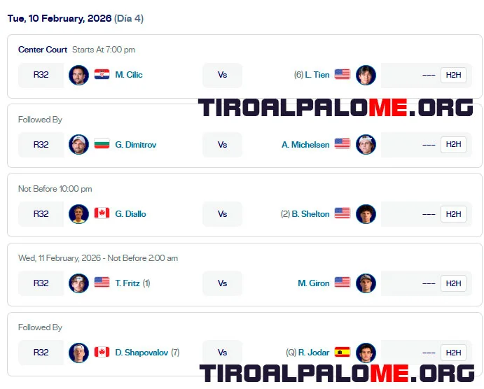 atp dallas ronda1 martes10 febrero partidos 2026 tiroalpalo t